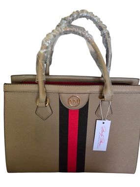 Marilyn Monroe Beige Satchel with Black and Red Center Stripe